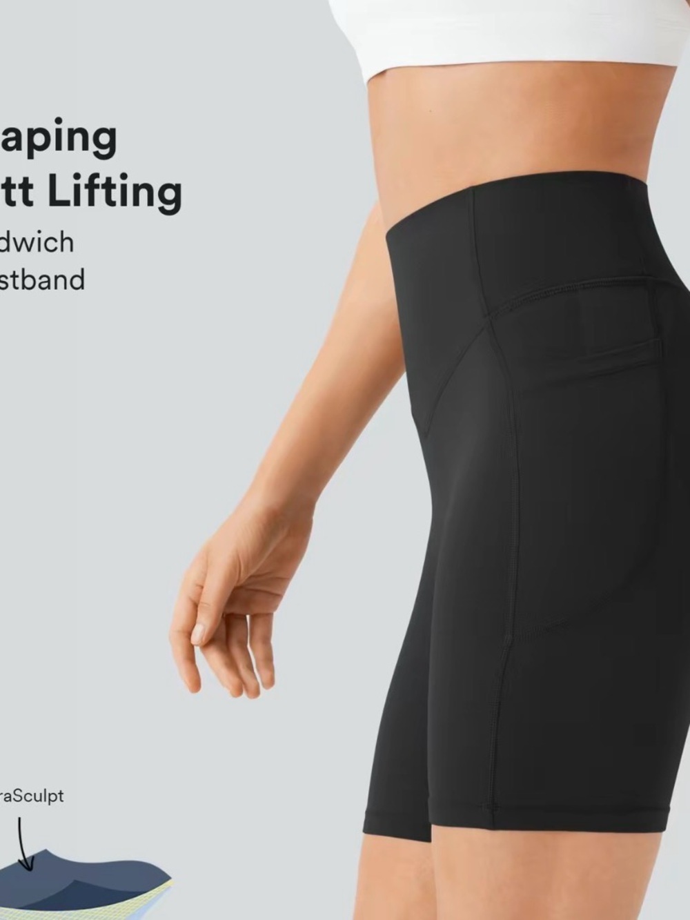 HALARA Black High-Rise Bike Shorts with Side Pockets - Picture 4 of 5